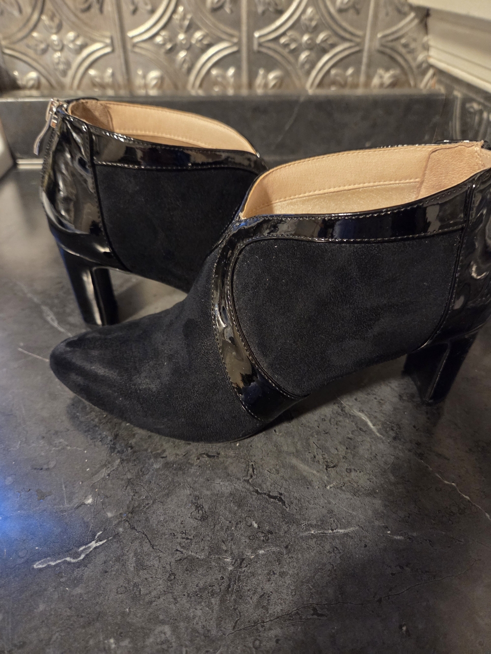 Life Stride Black Suede and Patent Ankle Booties